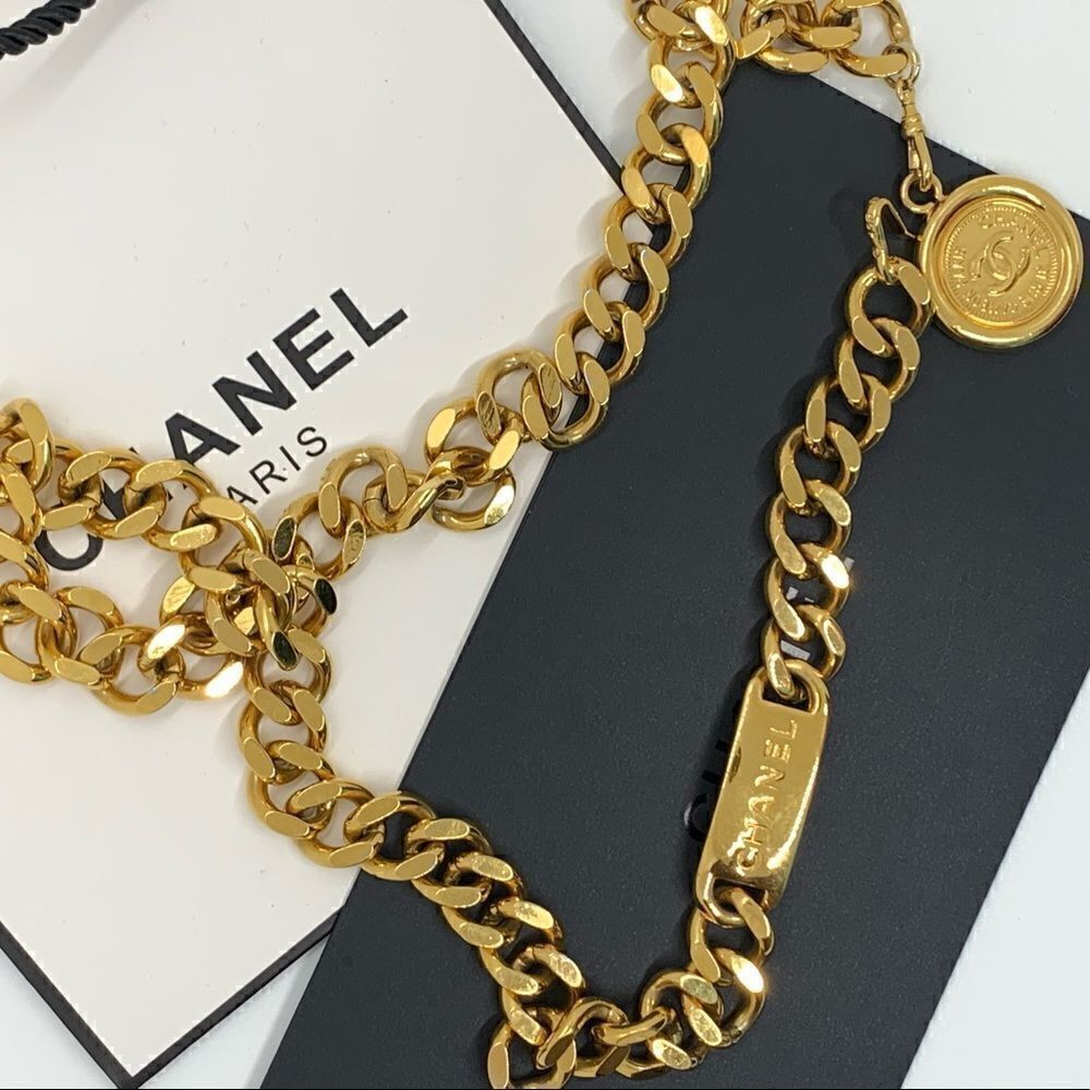CHANEL Vintage Medallion Chain Belt Metal 70 - Picture 10 of 12